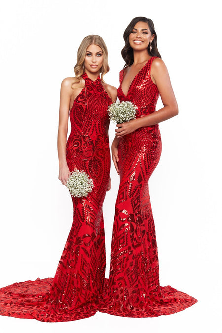 Cleopatra Sequin Gown - Red