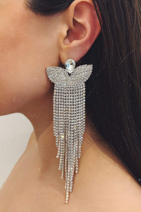 Glazori Inka Silver Crystal Drop Earrings with Gold Gems