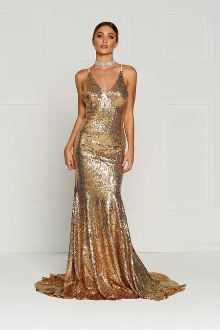Kylie Sequin Gown - Liquid Gold