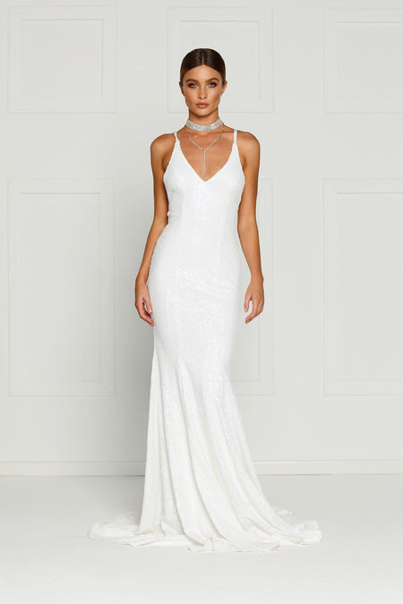 Kara Sequin Gown - White