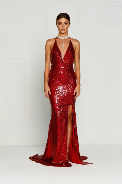 red sequin dress with slit Kylie- Deep Low Back and Side – A&N Luxe Label Sleeveless Back kit and ace back saitn Color:Navy Sky Blue