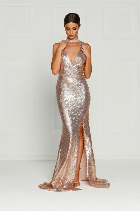 Nicole Sequin Gown - Rose Gold