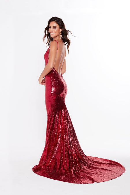 Florencita Sequin Gown - Deep Red
