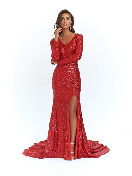 Cherie Beaded Gown - Deep Red