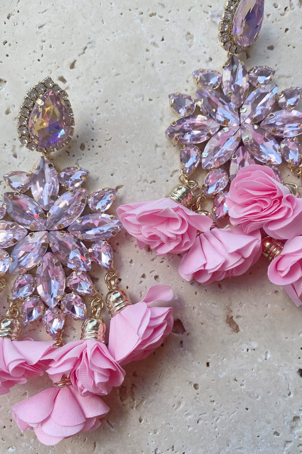 Cecily Pink Flower Drop Earrings