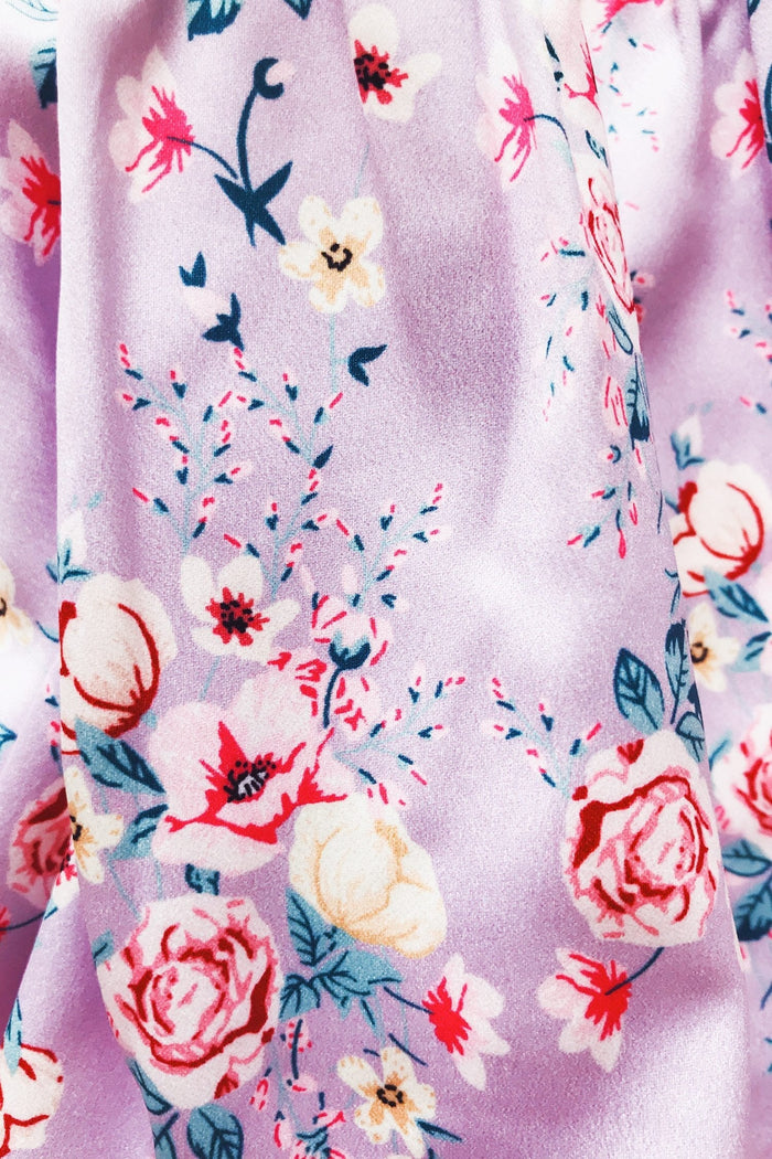 Yasena Kids Dress - Lilac Patterned Floral Dress with Tie-Up Sleeves