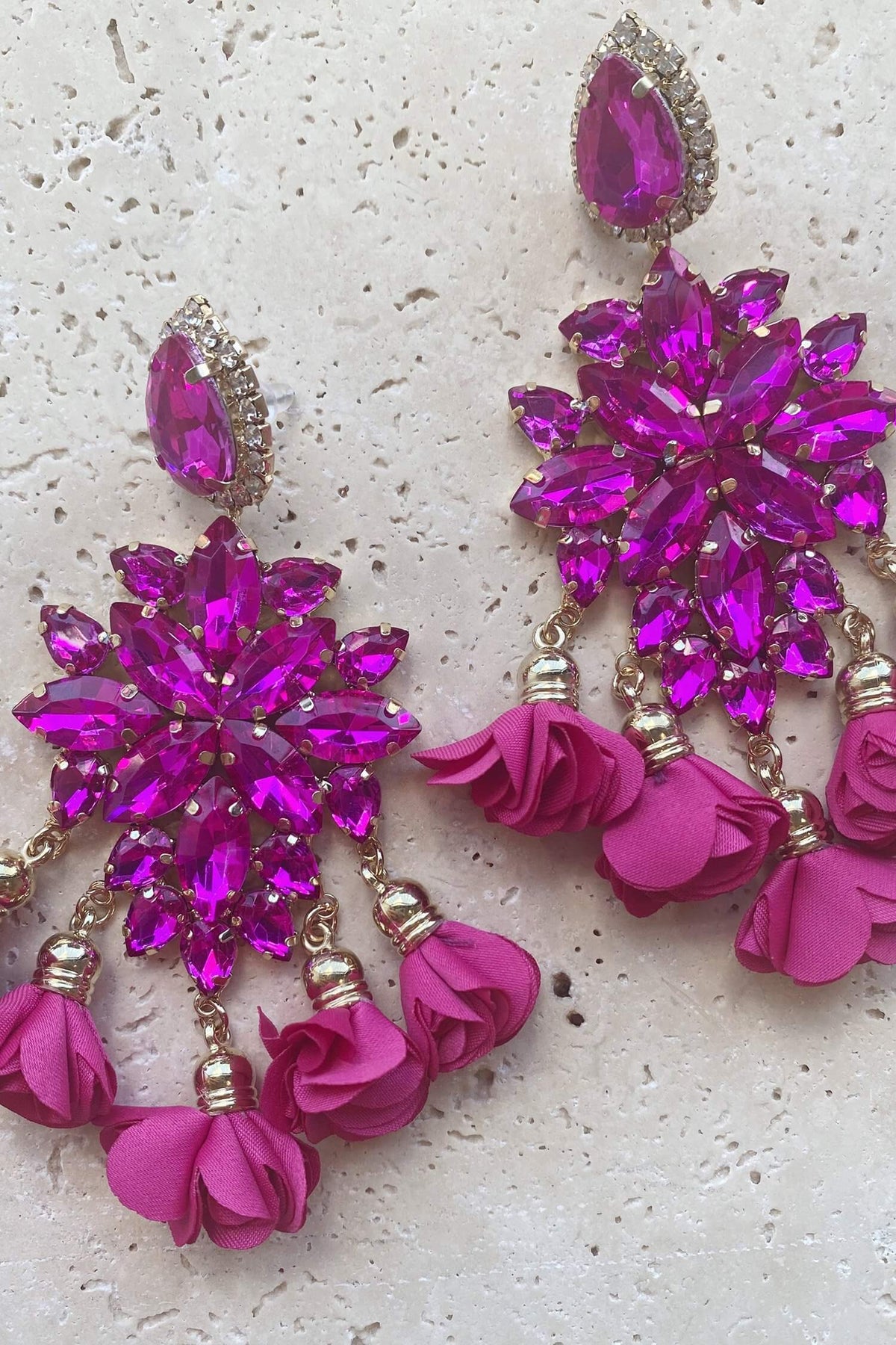 Cecily Fuchsia Flower Drop Earrings
