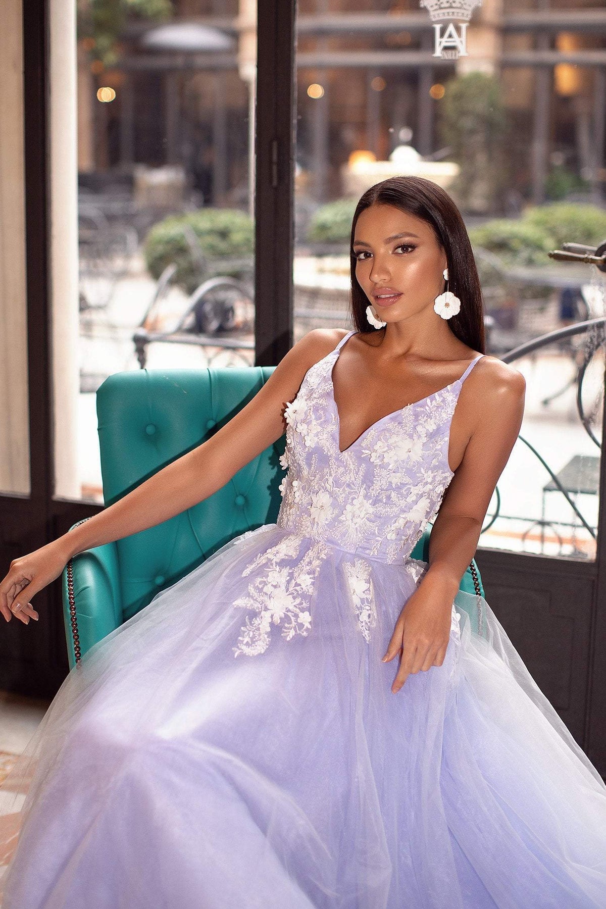 Ysabelle - Lilac Tulle Embellished A-Line Gown with Lace-Up Back