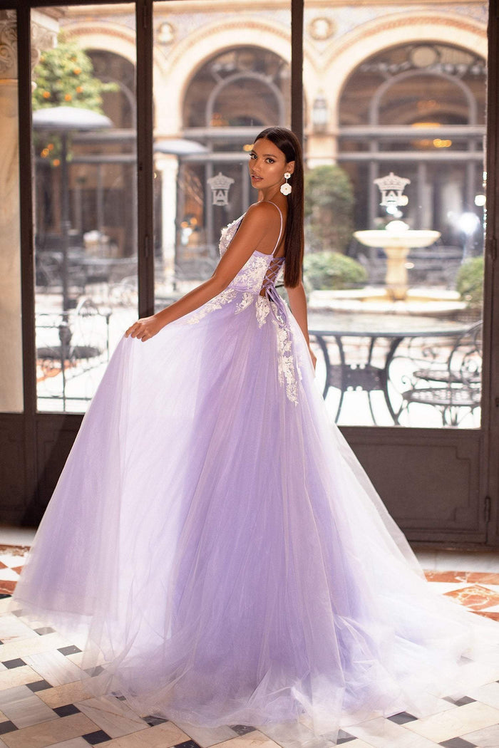 Ysabelle - Lilac Tulle Embellished A-Line Gown with Lace-Up Back