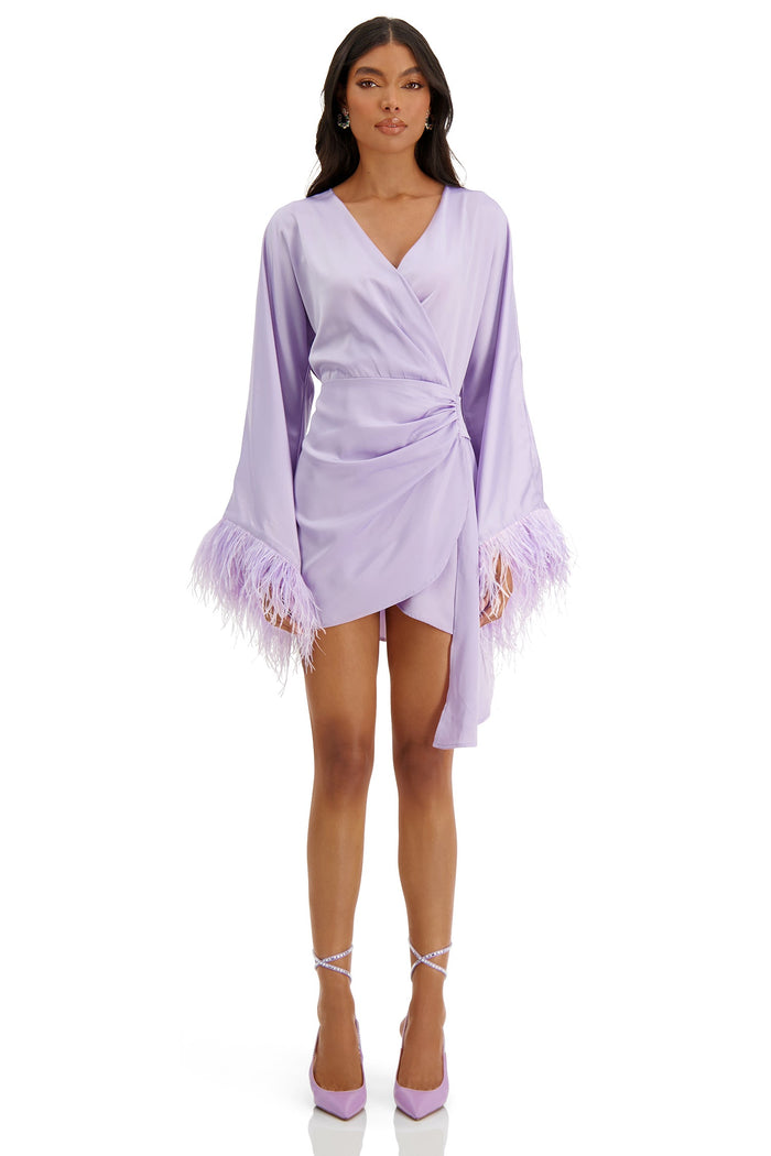 Alamour The Label RTW Feather Marca Dress Marca Lilac Satin Dress | Afterpay | Klarna | Zip Pay