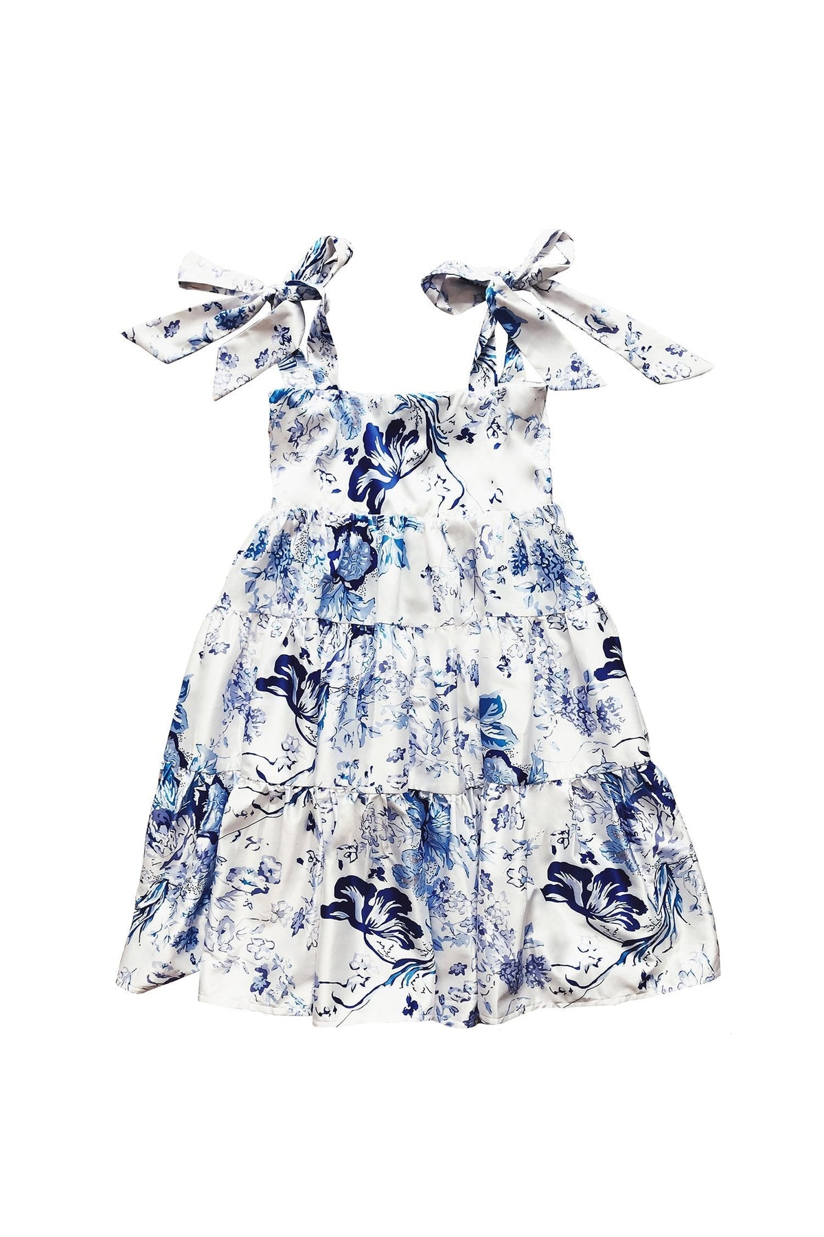 Ksenia Kids Dress - Blue & White Floral Maxi Dress with Tie-Up Sleeves