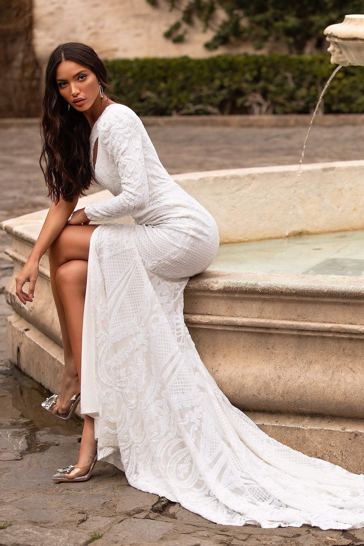 white one shoulder embellished dress Anaisa One-Shoulder Draped Mini Dress Embellished Off White
