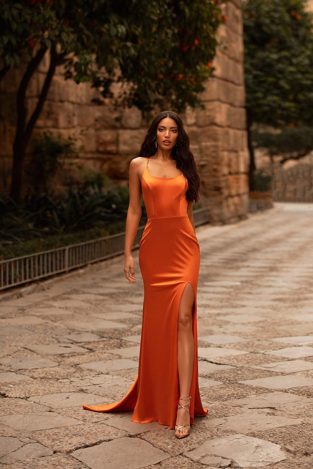 express orange satin dress Express cowl neck satin dress