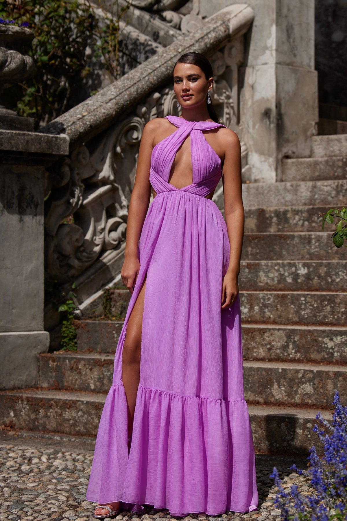 Gwen - Lilac Chiffon Dress with Open Back and Open Neckline