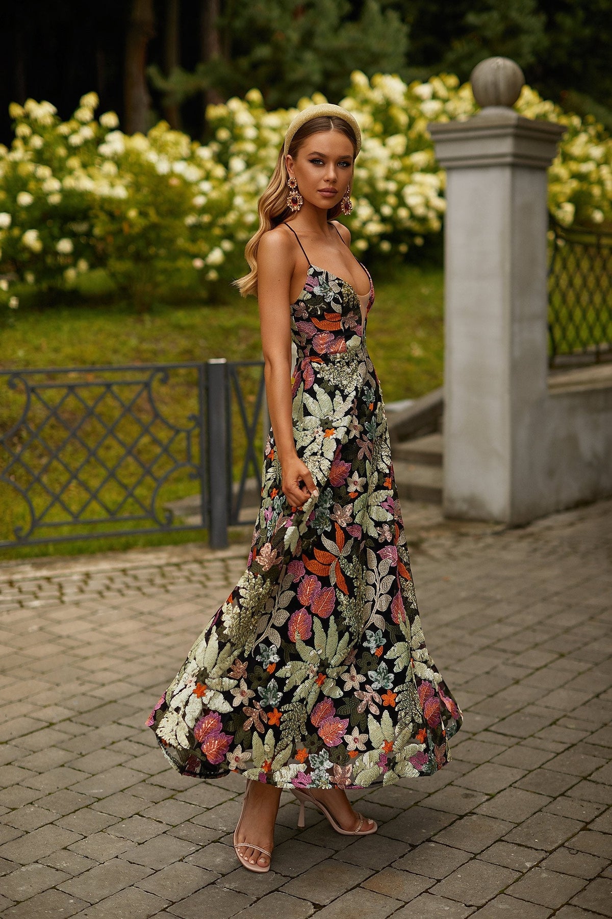 Odette Floral Embellished Midi Dress