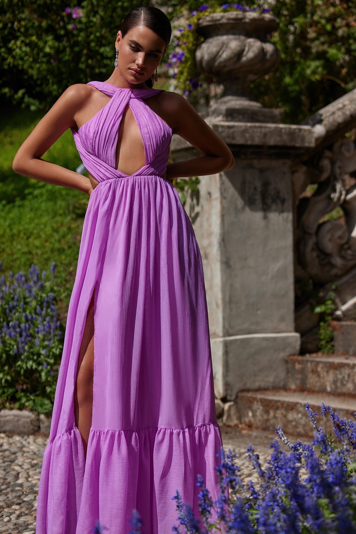 Gwen - Lilac Chiffon Dress with Open Back and Open Neckline