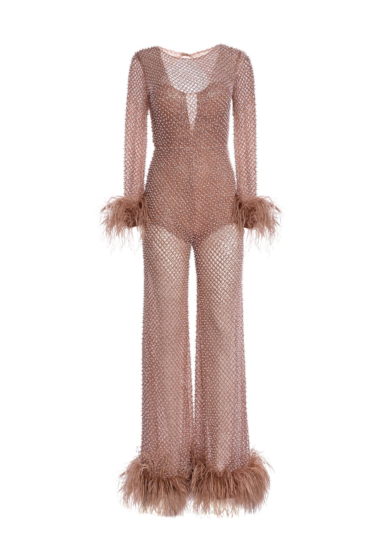 Alamour The Label Sale XS Sample - Maragaux Nude Sample - Maragaux Nude Beaded Jumpsuit | Afterpay | Klarna