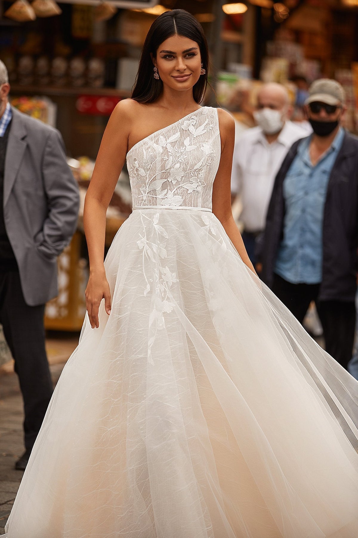 Berna Gown - One-Shoulder Lace Gown with A-Line Silhouette