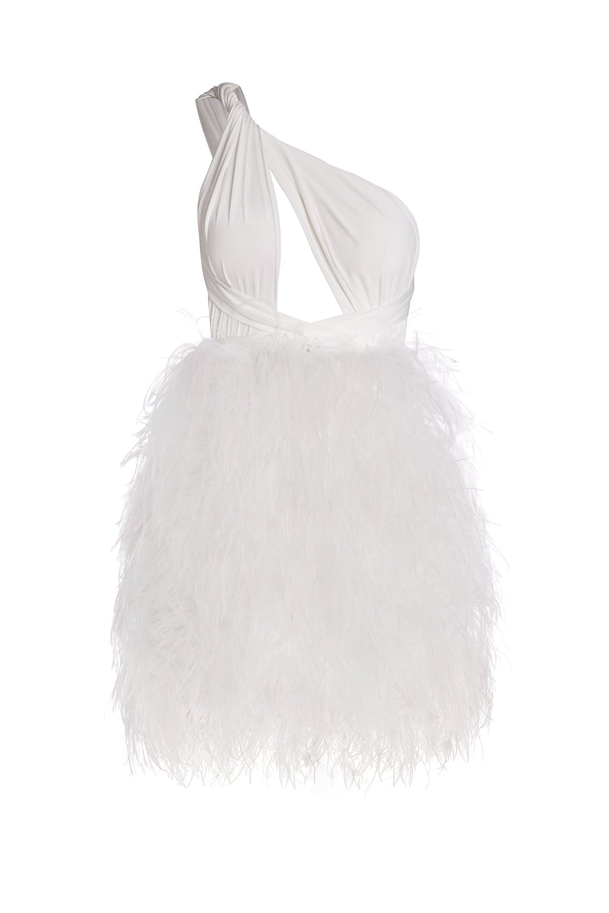 Niki - White Multiway Mini Dress with Feathered Skirt