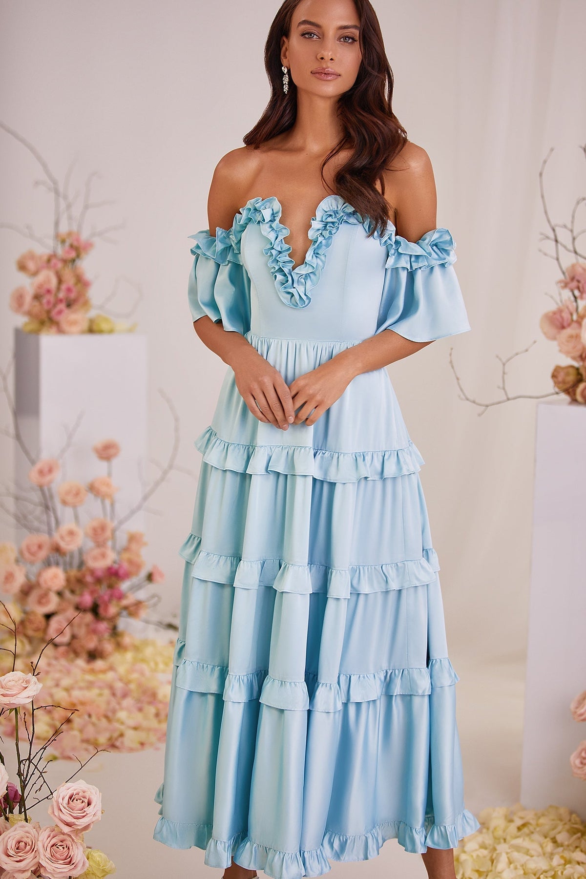 Alamour The Label RTW Midi Dress Belle Dress Belle Blue Satin Midi Dress | Afterpay | Klarna | Zip Pay