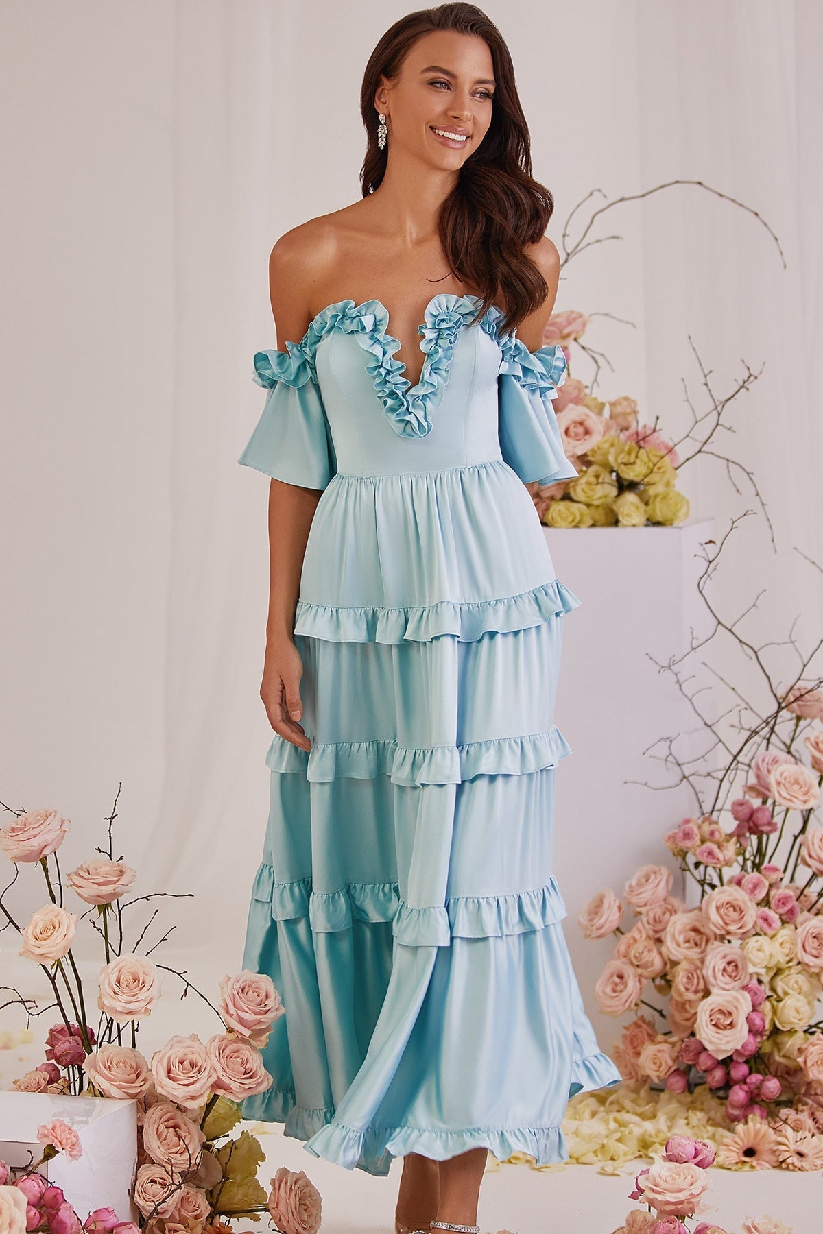 Alamour The Label RTW Midi Dress Belle Dress Belle Blue Satin Midi Dress | Afterpay | Klarna | Zip Pay