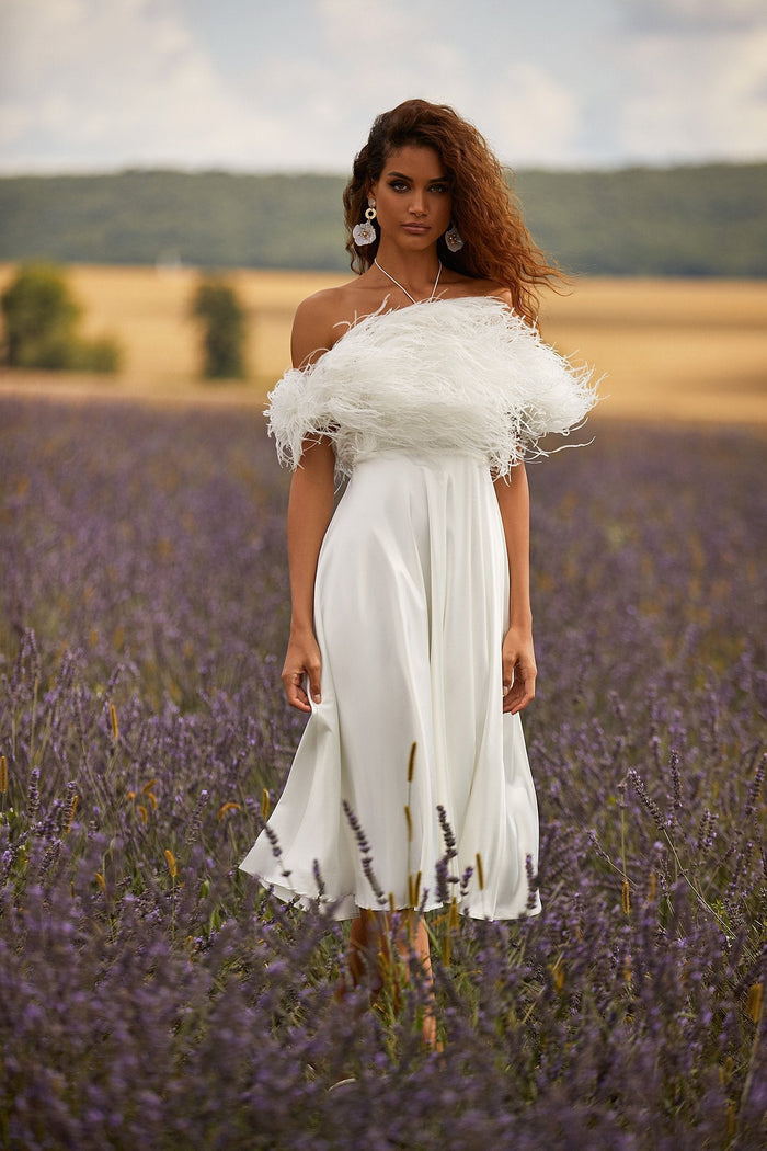 Alamour The Label RTW Feather Eleora Dress Eleora Feather Off-Shoulder Midi Dress | Afterpay | Klarna | Zip Pay