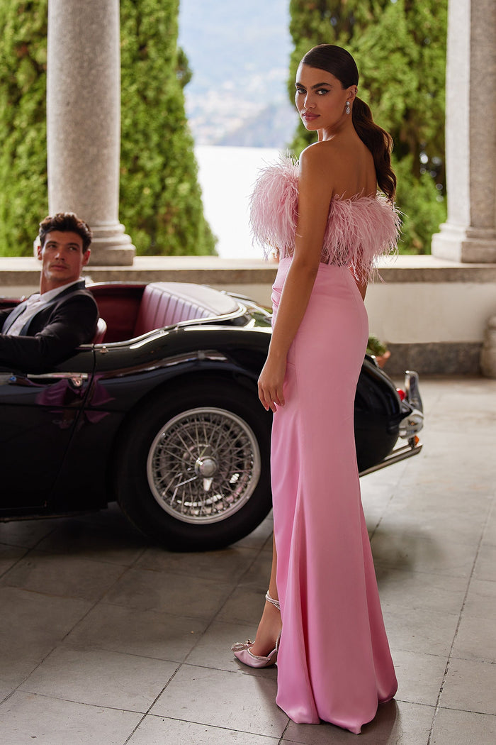 Alamour The Label RTW Feather Feodora - Pink Feodora Pink Satin Gown | Afterpay | Klarna | Zip Pay