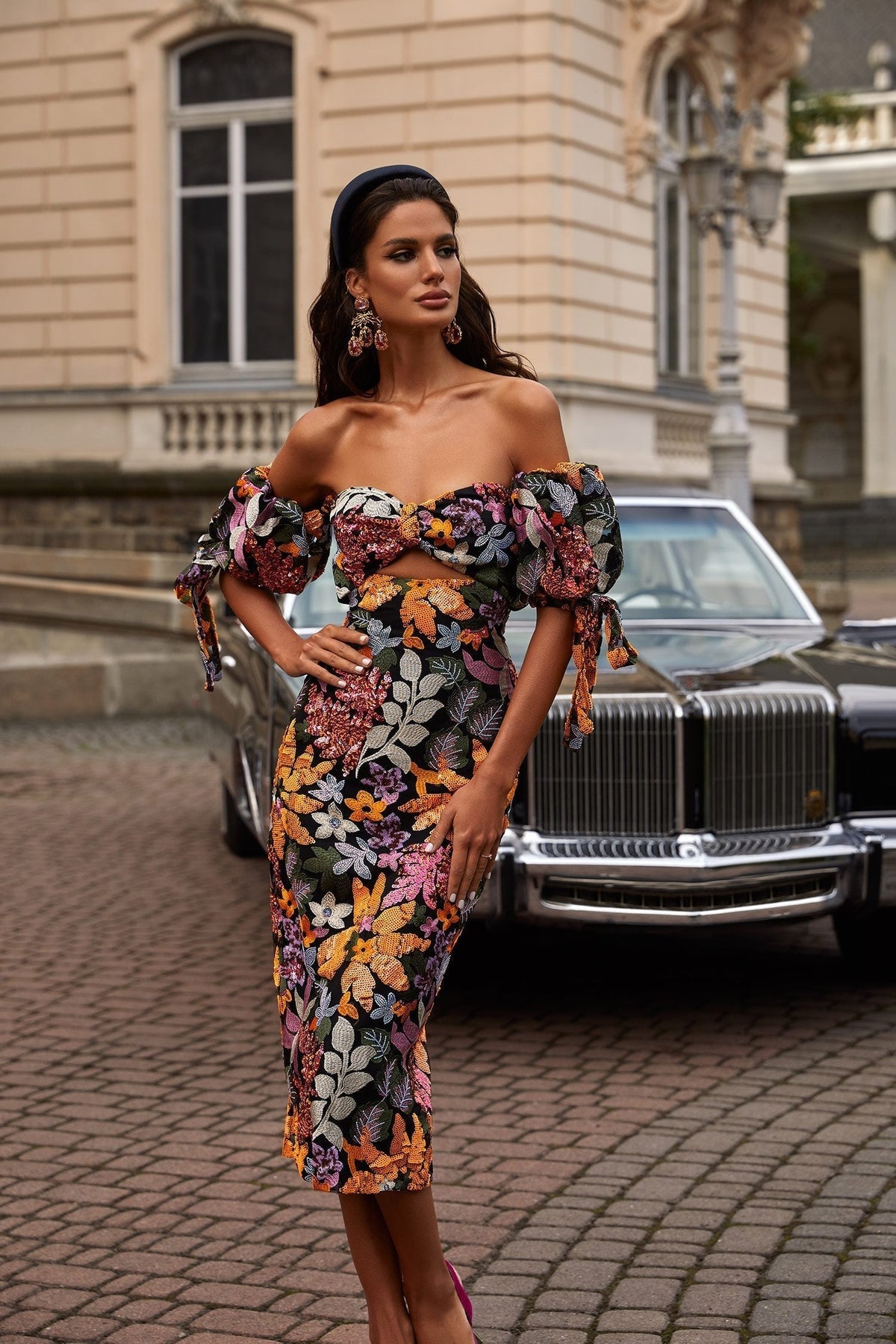 Alamour The Label RTW Sequin Flora Dress Flora Sequin Off Shoulder Midi Dress | Afterpay | Klarna | Zip Pay