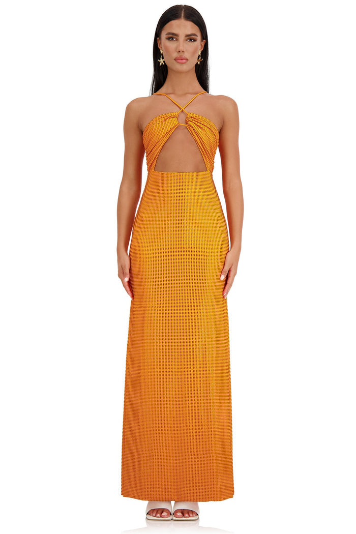 Alamour The Label RTW Sequin Miuccia Dress Miuccia Orange Halter Neck Maxi Dress | Afterpay | Klarna | Zip Pay
