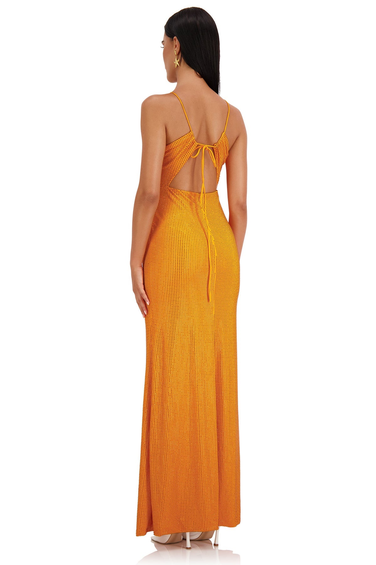 Miuccia Orange Halter Neck Midi Dress 