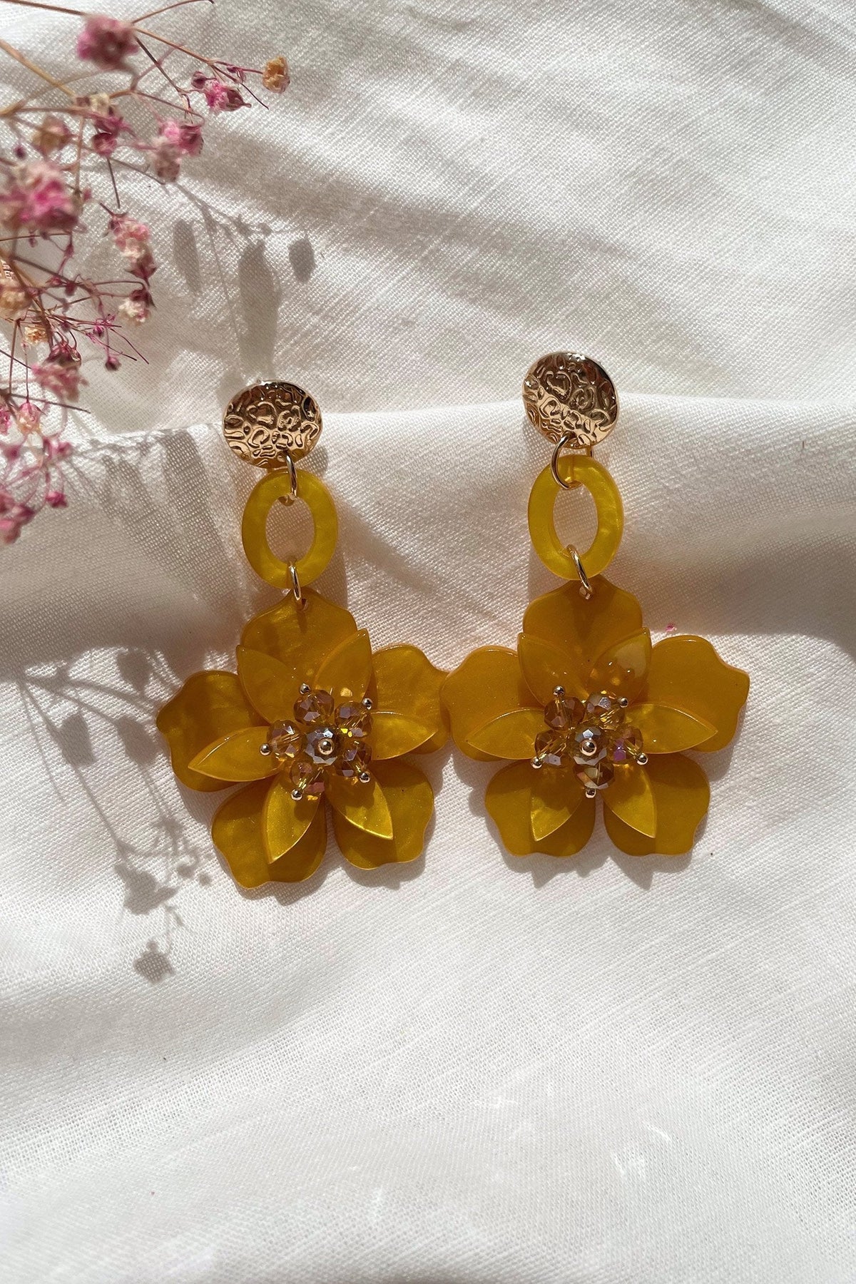 Petra Mustard Flower Drop Earrings