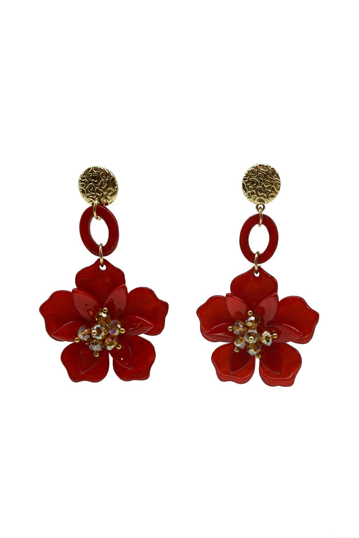 Petra Red Flower Drop Earrings