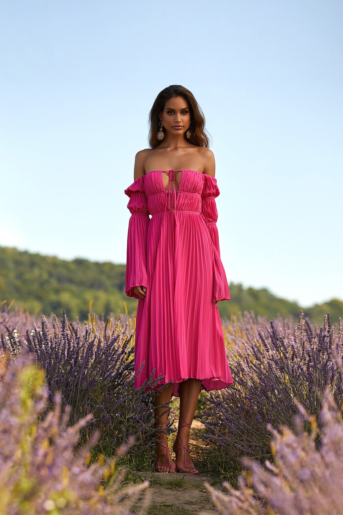 Analu Hot Pink Pleated Midi Dress | Afterpay | Klarna | Zip Pay XXS Analu Hot Pink Pleated Midi Dress | Afterpay | Klarna | Zip Pay XXS