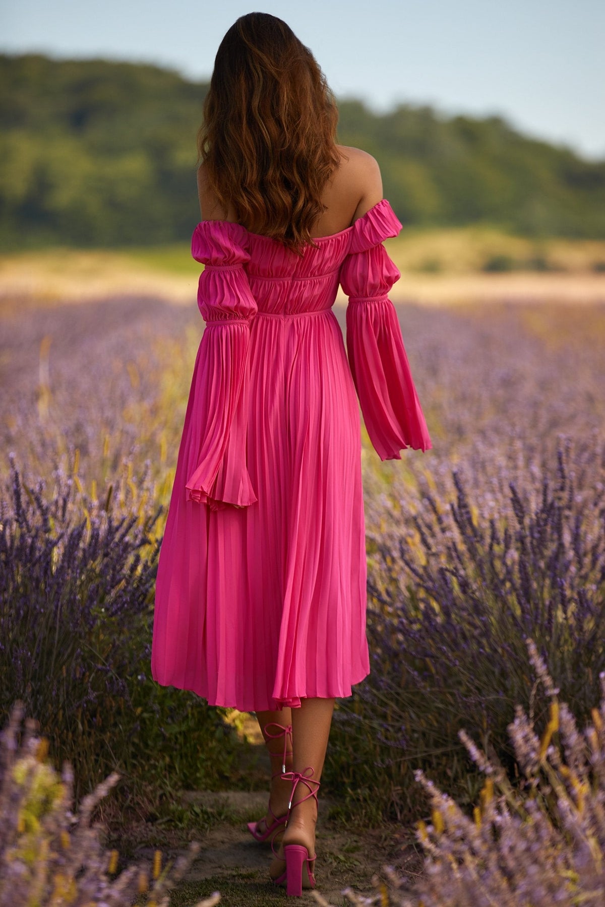 hot pink pleated midi dress Recent Romance Pleated Midi In Fuchsia Curves 3XL-fuchsia