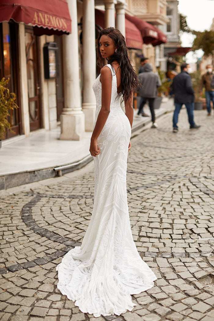 Alamour Made-To-Order MTO Bridal Cyndi - White Cyndi White Sequin Gown | Afterpay | Klarna | Zip Pay