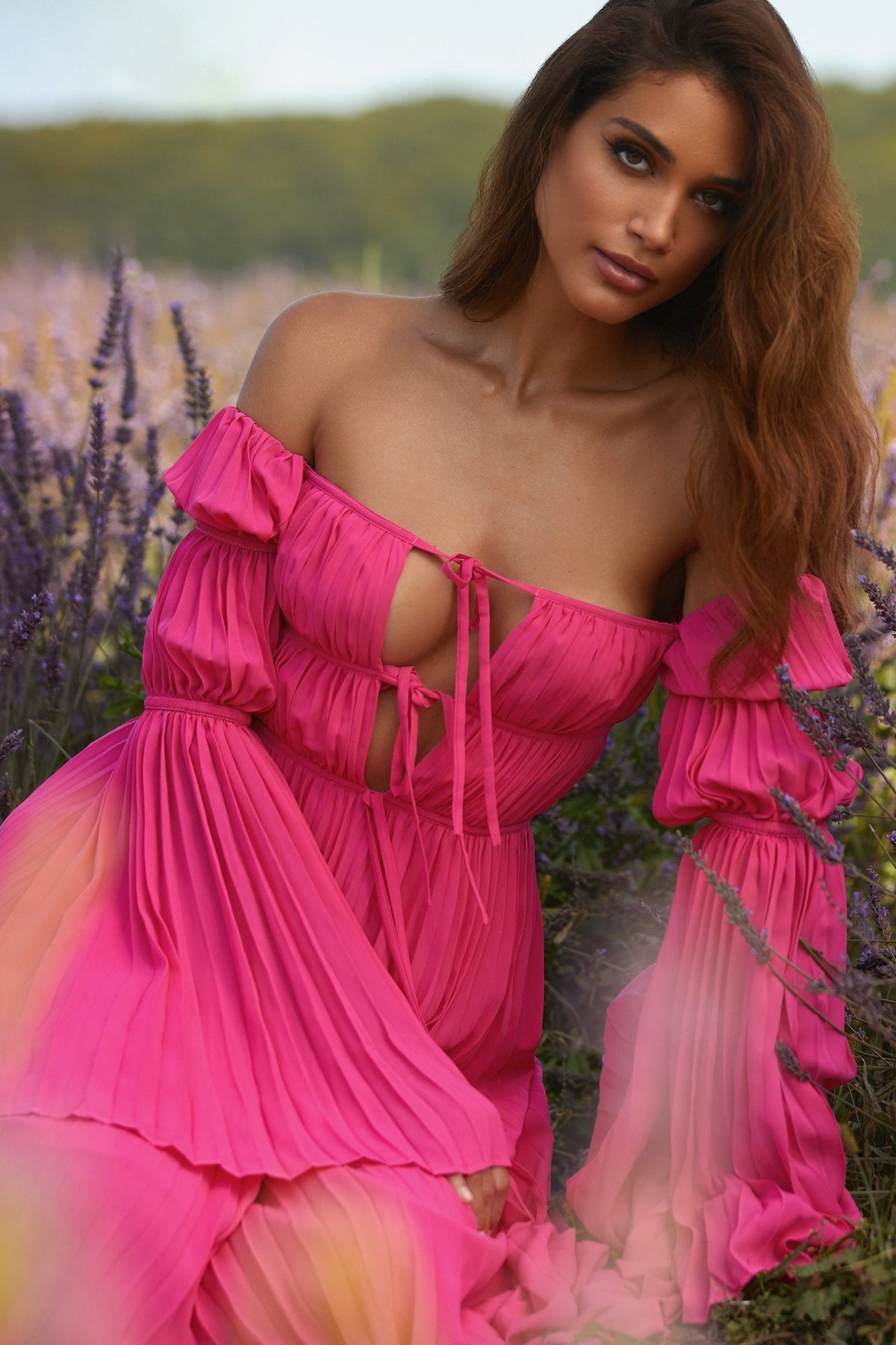 hot pink pleated midi dress Recent Romance Pleated Midi In Fuchsia Curves 3XL-fuchsia