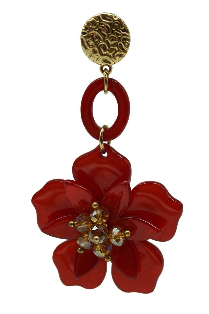 Petra Red Flower Drop Earrings