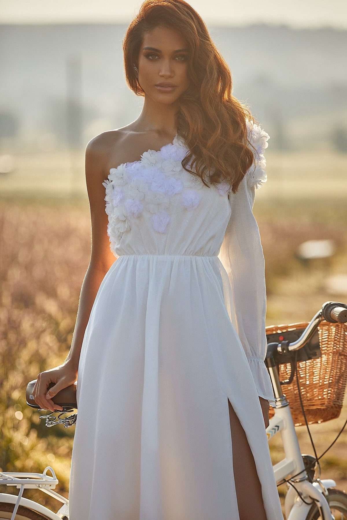 Adelena White One-Shoulder Dress