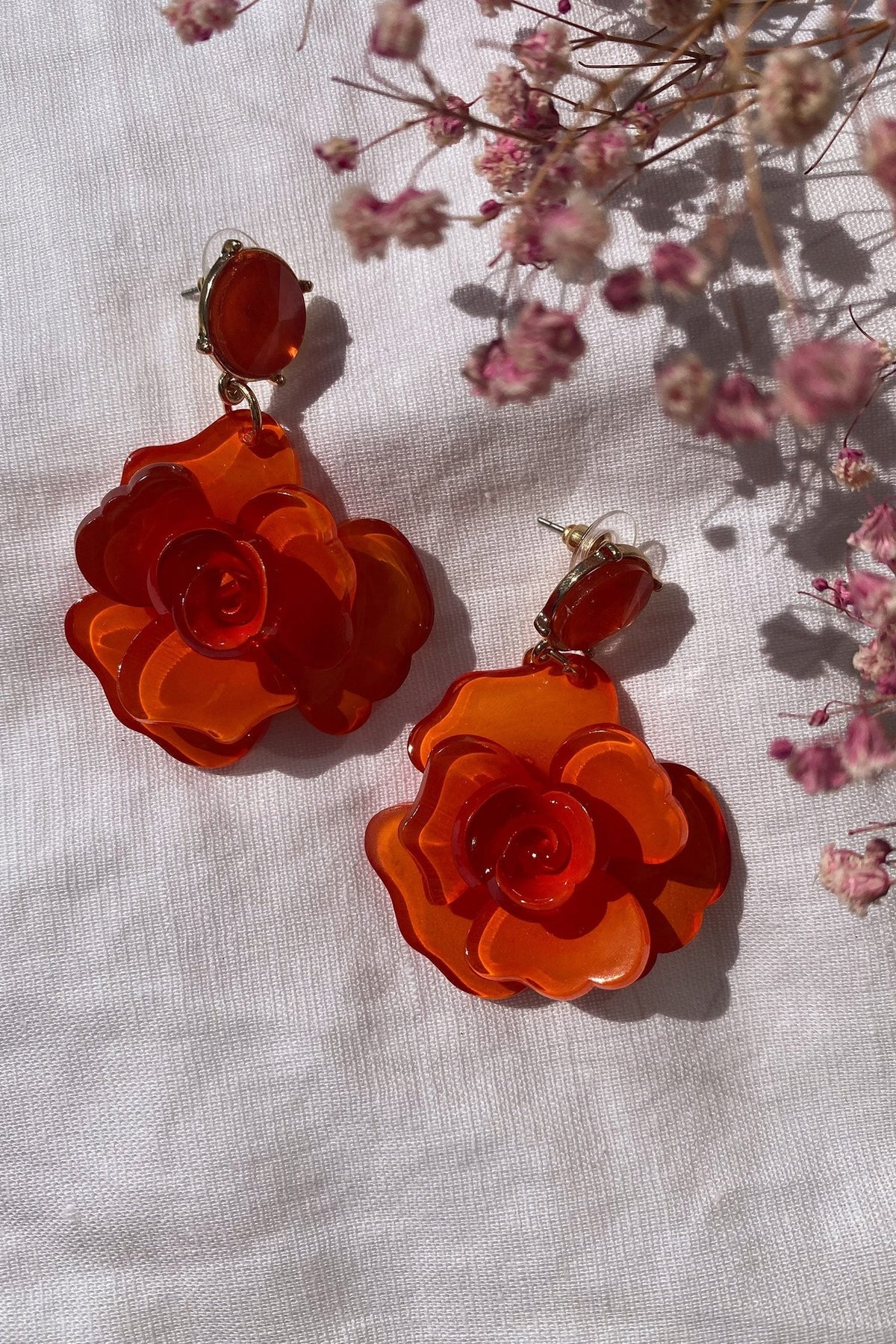 Camilla Orange Acrylic Flower Earrings