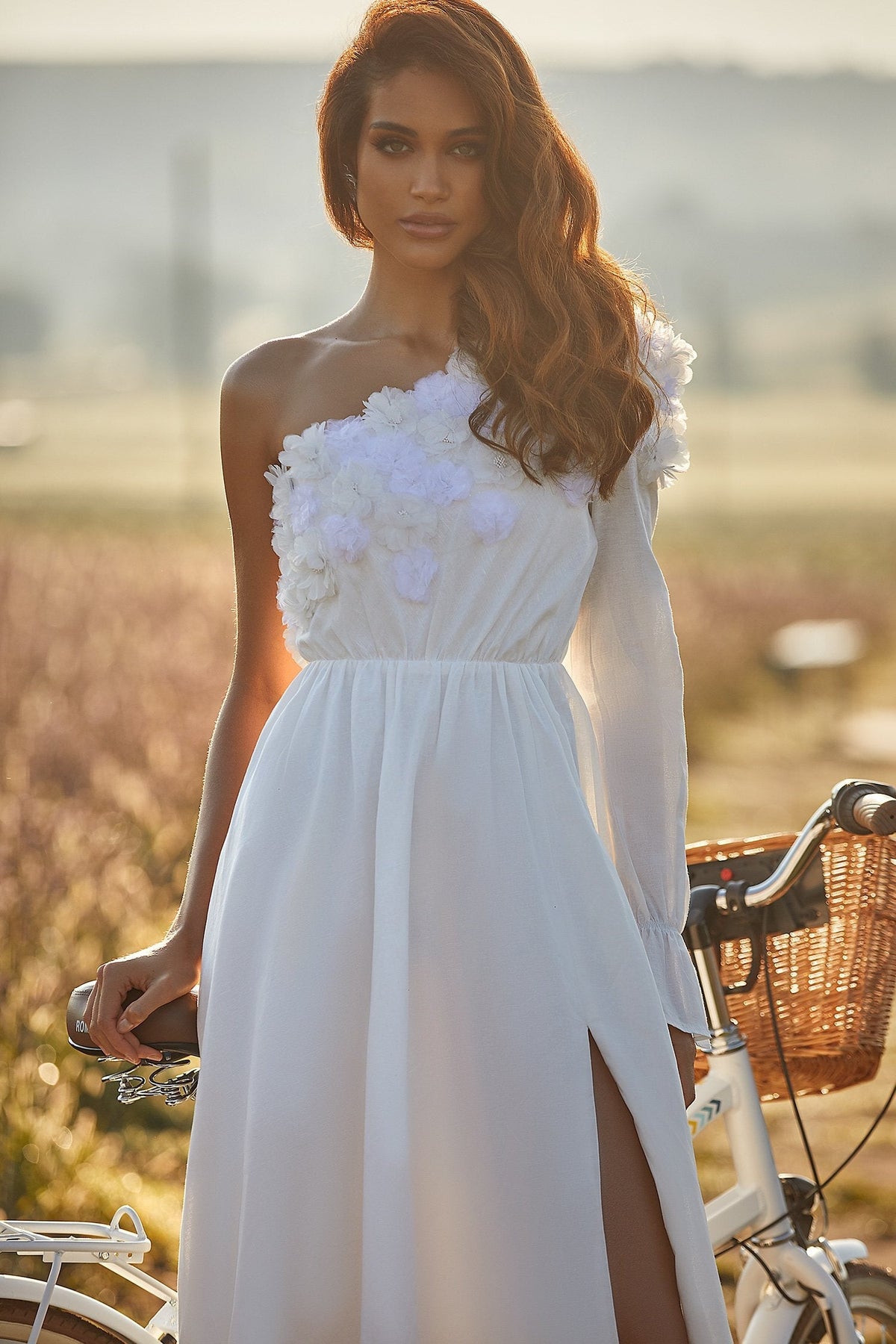 Alamour The Label RTW 3D Floral Adelena Dress Adelena White One-Shoulder Dress | Afterpay | Klarna | Zip Pay