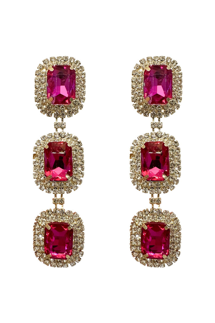 Alamour The Label Earrings Athena Fuchsia Diamante Earrings Athena Fuchsia Flower Drop Earrings | Afterpay | Klarna | Zip Pay