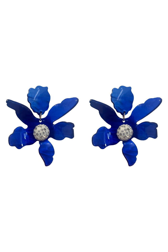 Alamour The Label Earrings Luna Royal Blue Flower Earrings Luna Royal Blue Clip on Flower Earrings | Afterpay | Klarna | Zip Pay