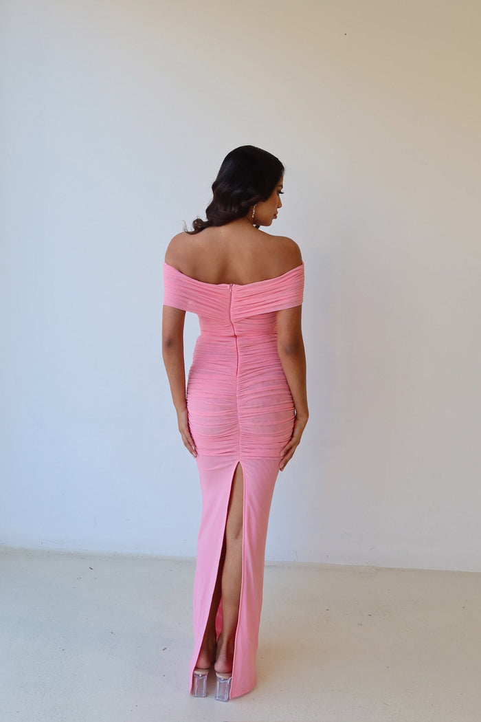 Alamour The Label RTW Maxi Dress Nera Dress - Pink Nera Pink Off Shoulder Mesh Dress | Afterpay | Klarna | Zip Pay