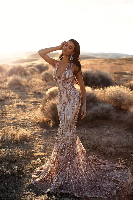 Cleopatra Sequin Gown - Rose Gold