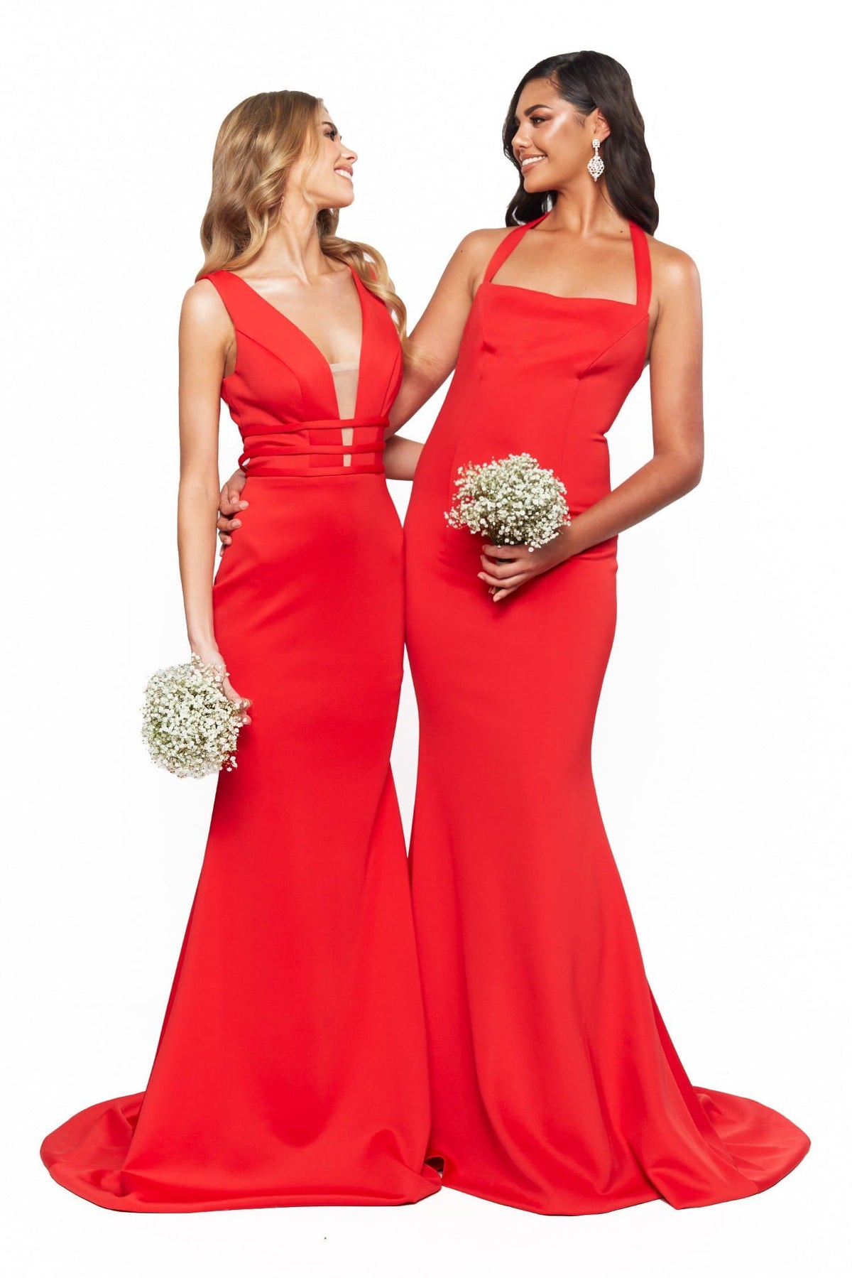 A&N Bridesmaids Alana - Red Plunge Neck Backless Mermaid Gown