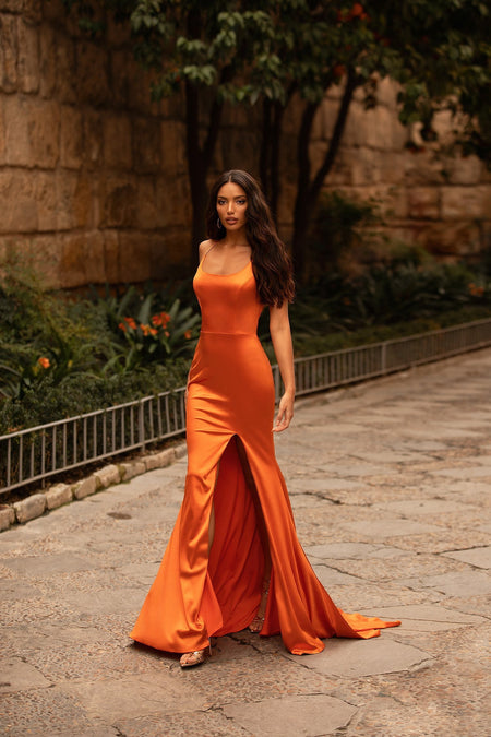 Alondra Satin Gown - Orange