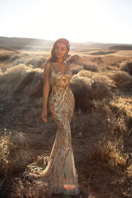 Kara Sequin Gown - Rose Gold