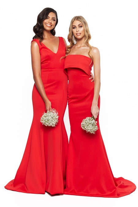 A&N Bridesmaids Crown Sequin Gown - Red