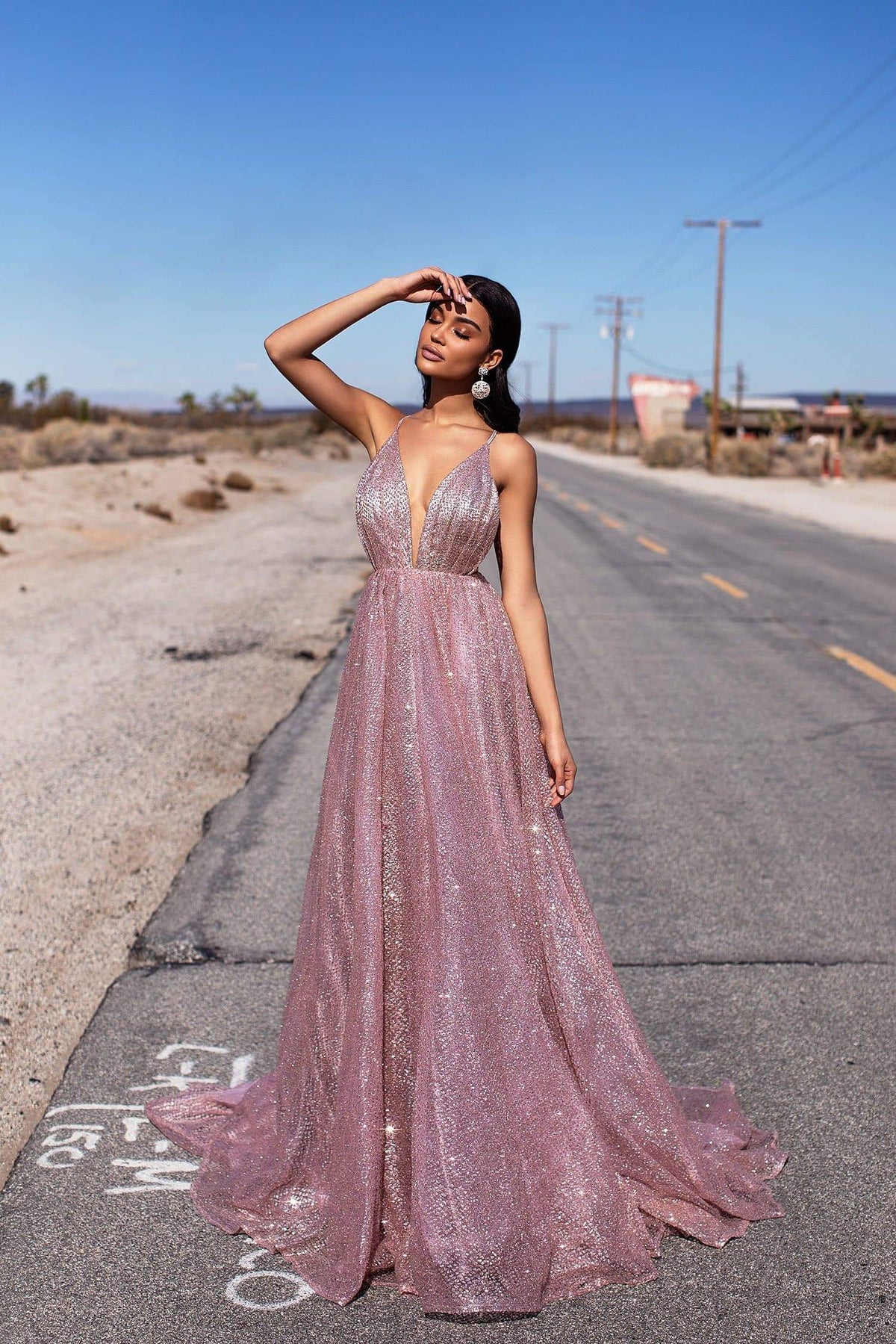 Metallic Long Lace-Up Back Glitter Dress by Juliet 204– sheerdreamz