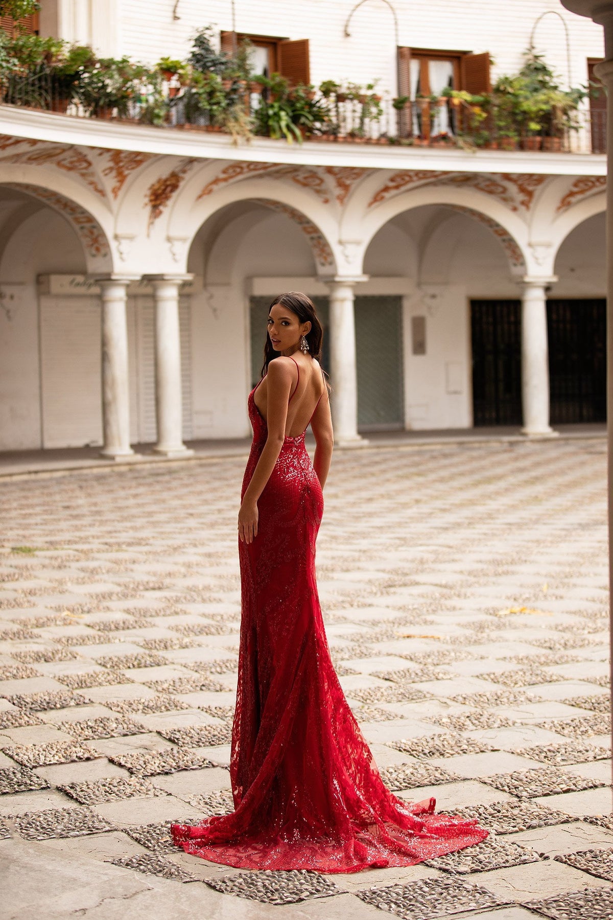 Rhinestone Strap Backless Dress Red - Luxe Party Dresses and Luxe